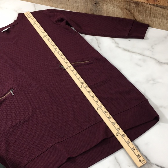 J. Jill Maroon Waffle Knit Tunic Top Womens Medium Petite V Neck Long Sleeve - Picture 11 of 11